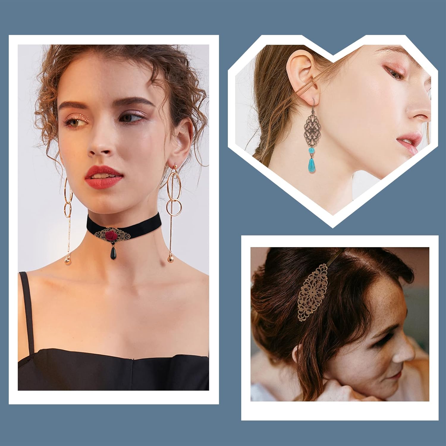 SUNNYCLUE 1 Box 60Pcs 6 Styles Antique Bronze Filigree Metal Filigree Pieces Iron Flower Embellishment Hollow Tibetan Charm for Jewelry Making Charms Choker Necklace Bracelet Earrings DIY Accessories - Image 5