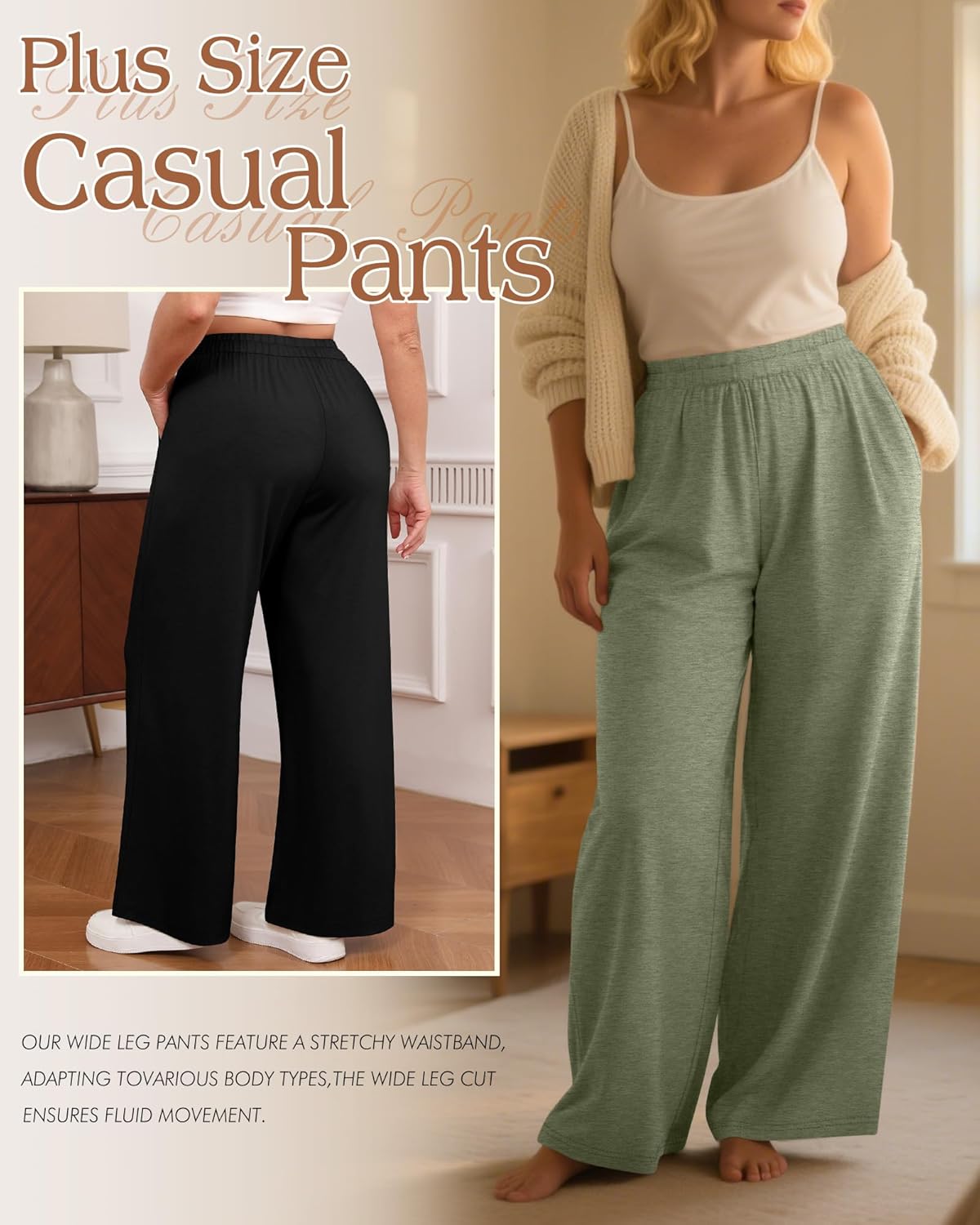 3 Pack Women Plus Size Wide Leg Pants Loose Fit Palazzo Lounge Yoga Sweatpants High Waist Casual Pajamas Pants - Image 3