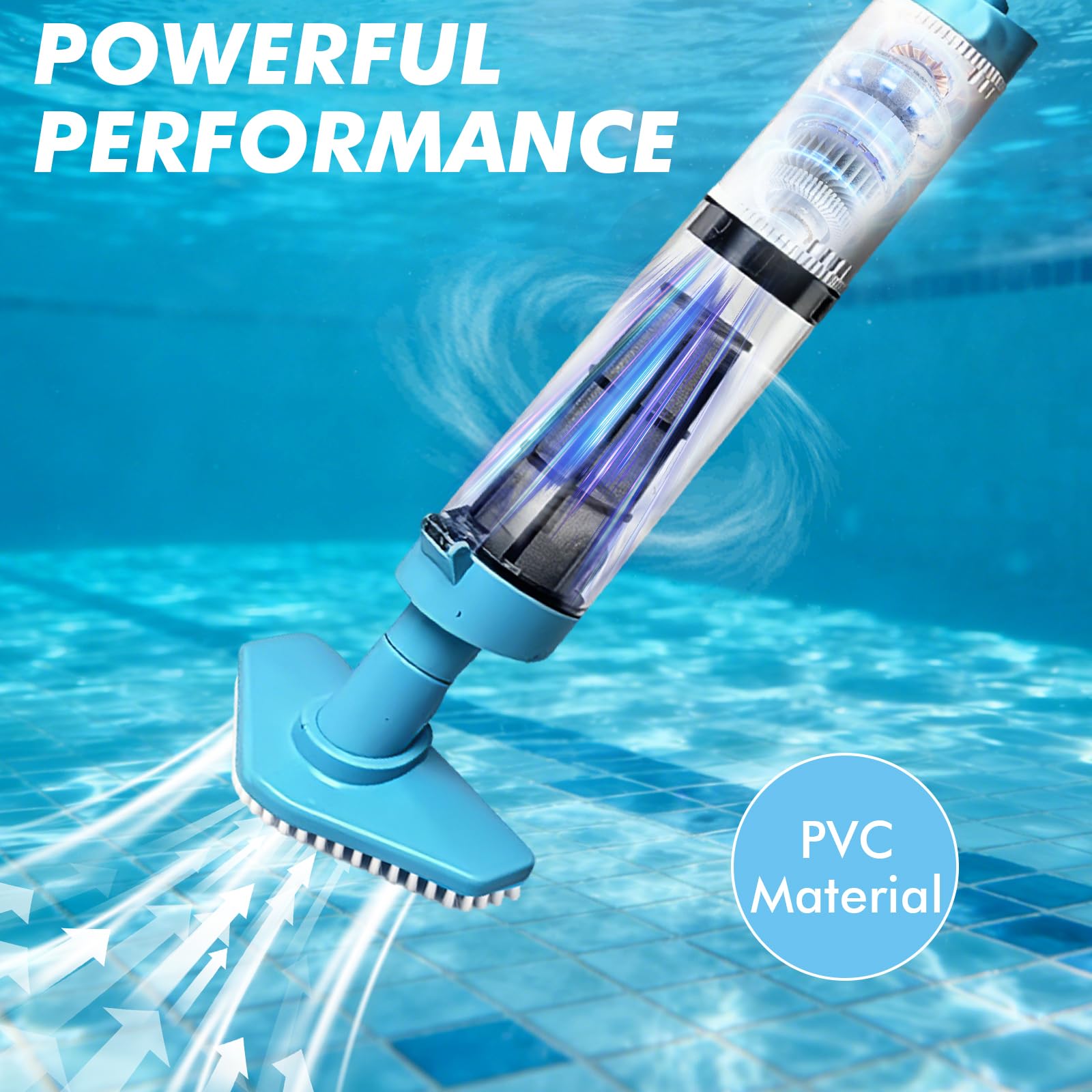 3 en 1 Aspirateur de Piscine sans Fil Aspirateur avec 165cm Perche Rétractable Nettoyeur Électrique à Batterie Rechargeable Portable Hors Sol Spirateur 90 Min D’Autonomie pour Piscine,Jacuzzi,Spa