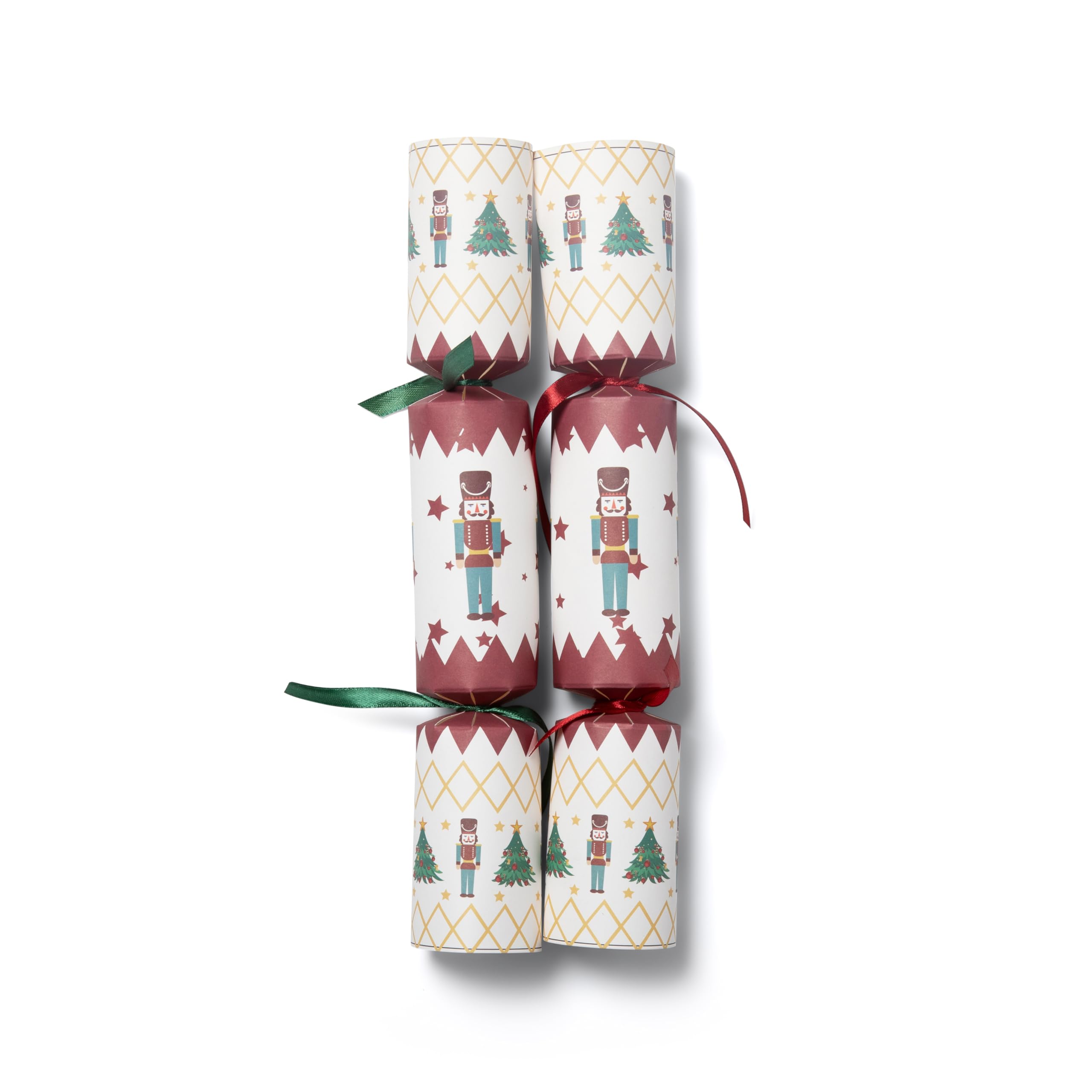 Bespoke 77 Eco Friendly Kraft Christmas Crackers 12 Inch/30cm Length x 5cm Diameter - Metal Gifts for Restaurants & Hotels, Cafes (White/Green/Red/Gold, Nutcracker/Xmas Tree Print) - CASE OF 24