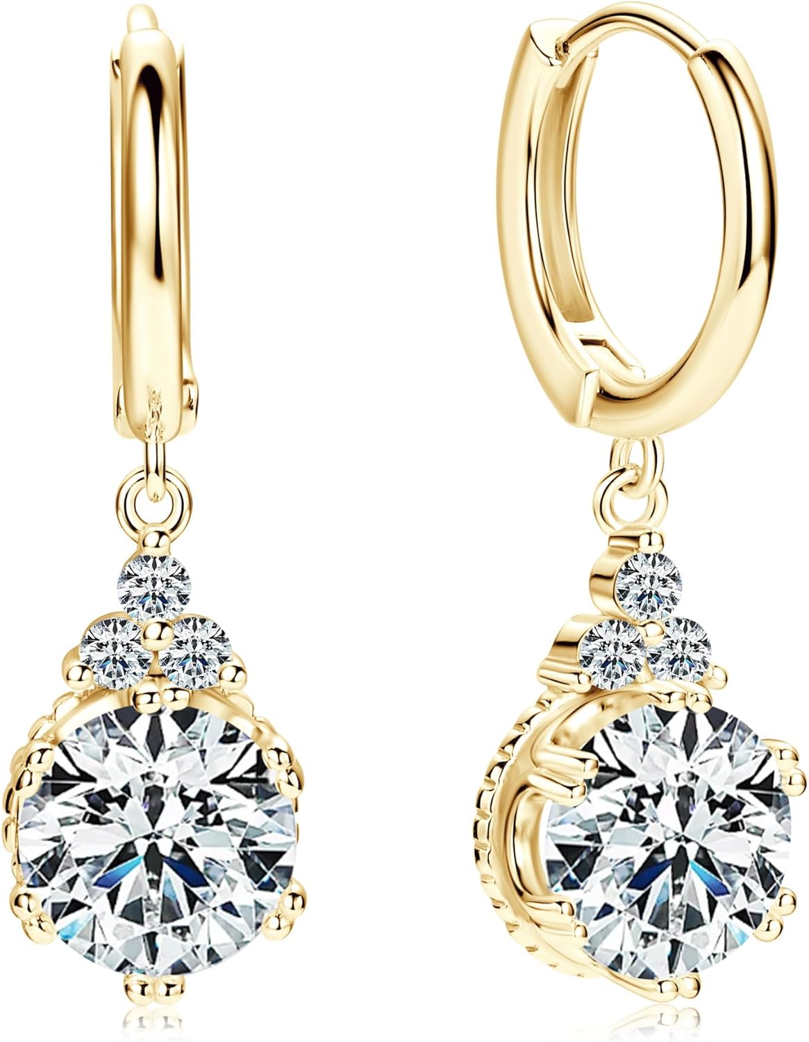 1-2CT Moissanite Drop Earrings for Women, Imitation Diamond Dangle Earrings, 18K White Gold Plated D Color Round Cut 925 Sterling Silver Wedding Earrings for Brides Bridesmaid, GRA Certified