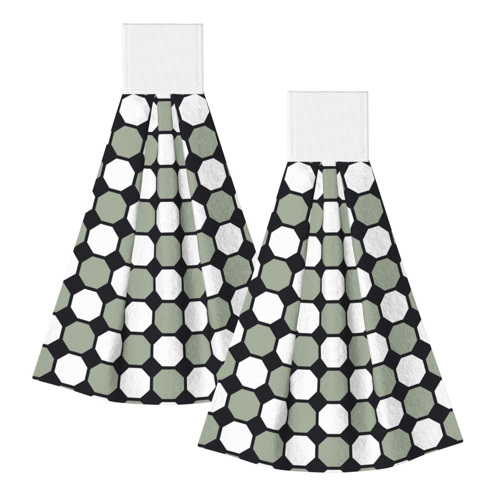 DOPKLNA Seamless Octagonal Patterns, 2 Pcs Hanging Coral Fiber Hand Towels for Bathroom, Absorbent Kitchen Towels