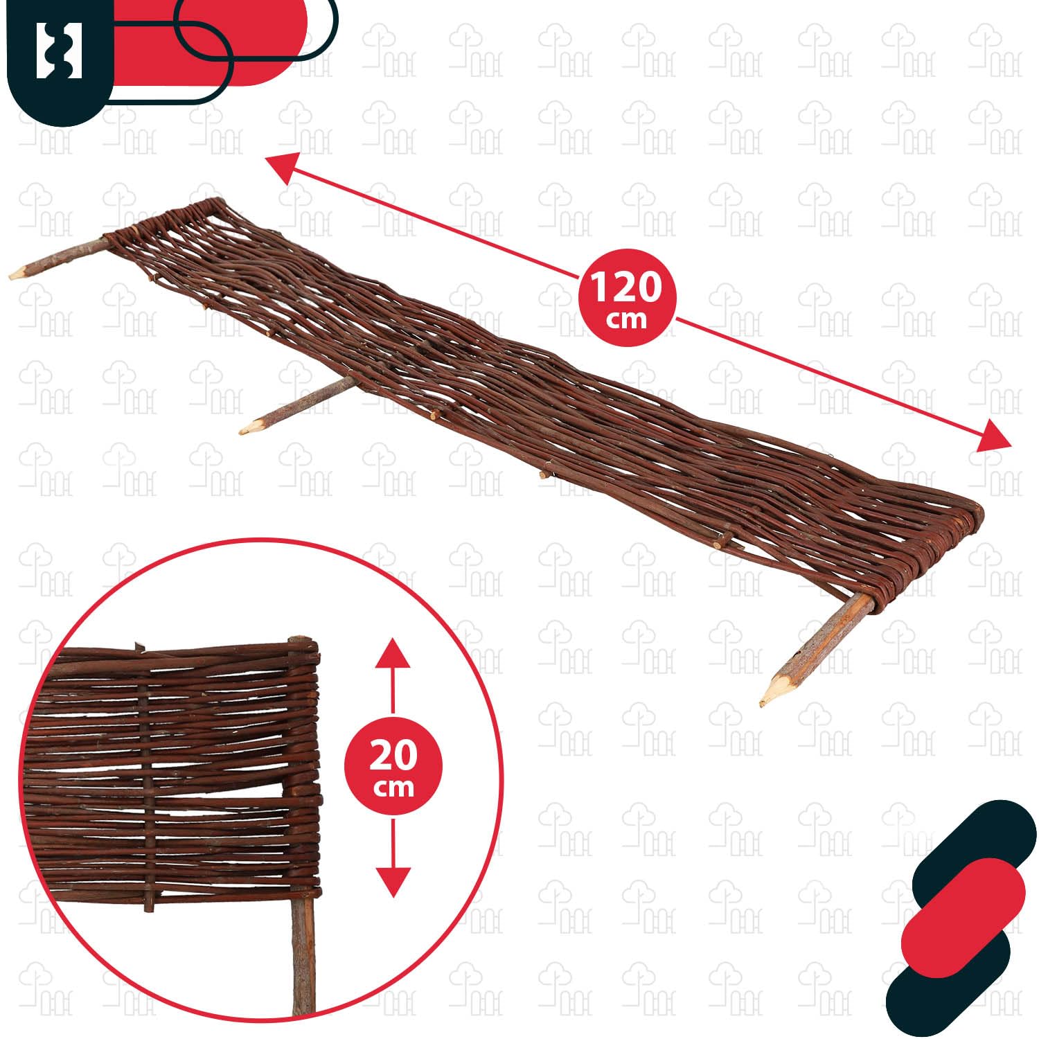 KOTARBAU® 10 pezzi Staccionata in Legno per Giardino - Recinzione in Vimini - 120 x 20 cm - Marrone - Staccionata Giardino Esterno - Steccato in Legno - Decorazione Da Esterno