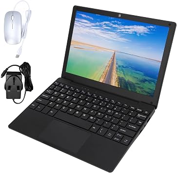 Fockety 10.1inch Portable Laptop, 512GB 1280x800 IPS Display Quad Core Processor Type C Charging Mini Computer Ultra Slim Laptop with Mouse for Android 12 (UK 2GB+64GB)