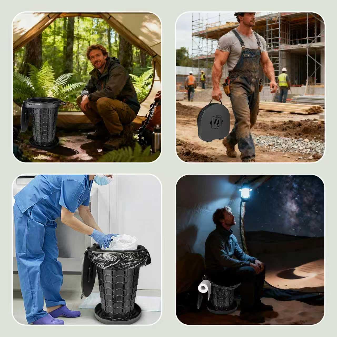 Portable Folding Toilet for Camping & Travel, Compact Emergency Potty with Bags, Lightweight for Car, Boat, Outdoor Use