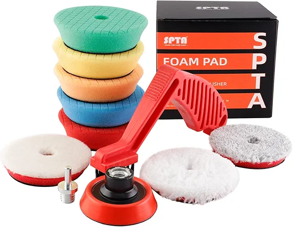 SPTA Drill polishing kit, 11Pcs 3-Inch Buffing Polishing Pads, Car Foam Drill Buffing Pad, Polishing Pads Kit, Car Buffer Polisher Kit Drill Buffing Kit for Car Polishing, Waxing, Sealing Glaze
