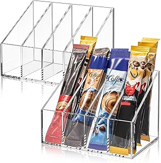 ELFULLY 2 Pack Drink Packet Organizers, Clear Acrylic Water Flavor Packet Holder, 4 Compartments Cabinet Organizer Bins, Tea Bag Sugar Packet Storage for Pantry Kitchen Organization Drink Mixes