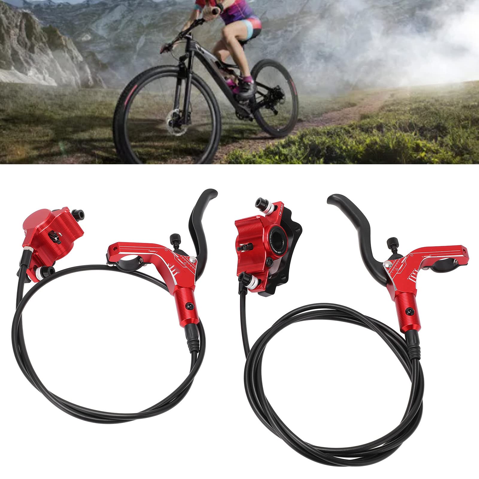 VBESTLIFE Hydraulic Brake Set Aluminum Alloy Sensitive Disc Brake Kit Low Friction Treatment Mineral Oil for Replacement (Red)