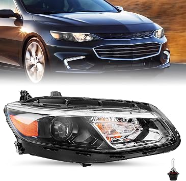 JSBOYAT Halogen Headlight Assembly Replacement for 2016 2017 2018 Chevy Malibu Sedan OE Style Factory Headlamp Bulbs Included Right Passenger Side