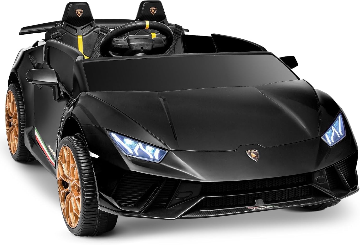 Blitzshark 24V 2 Seater Kids Ride on Car Compatible for Lamborghini Electric 4WD, with 4X75W Motors, 7AH Big Battery, 2.4G Remote Control, Suspension, Fantastic Lights & Music, Black