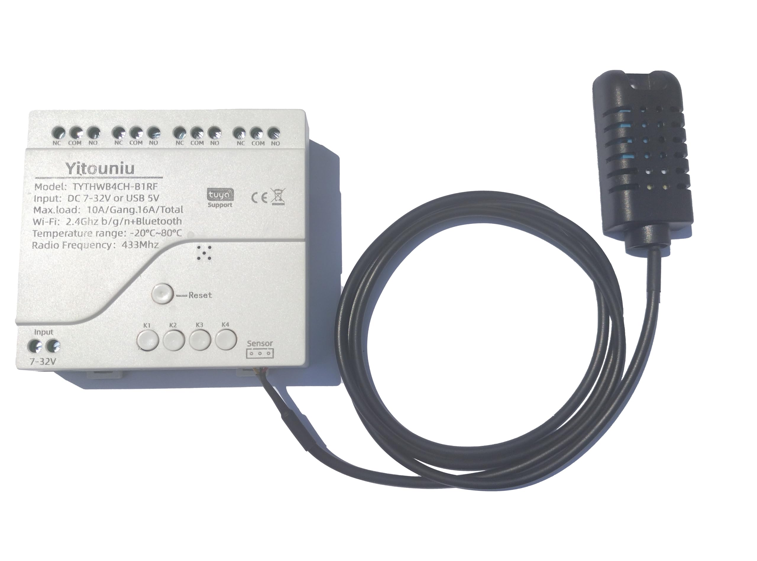 Tuya Capteur de Température et d'Humidité Intelligent WiFi 4 Canaux 7-32 V Contact Sec Contrôle à Distance Contrôle Vocal Alexa Google Home Scène Intelligente Thermostat