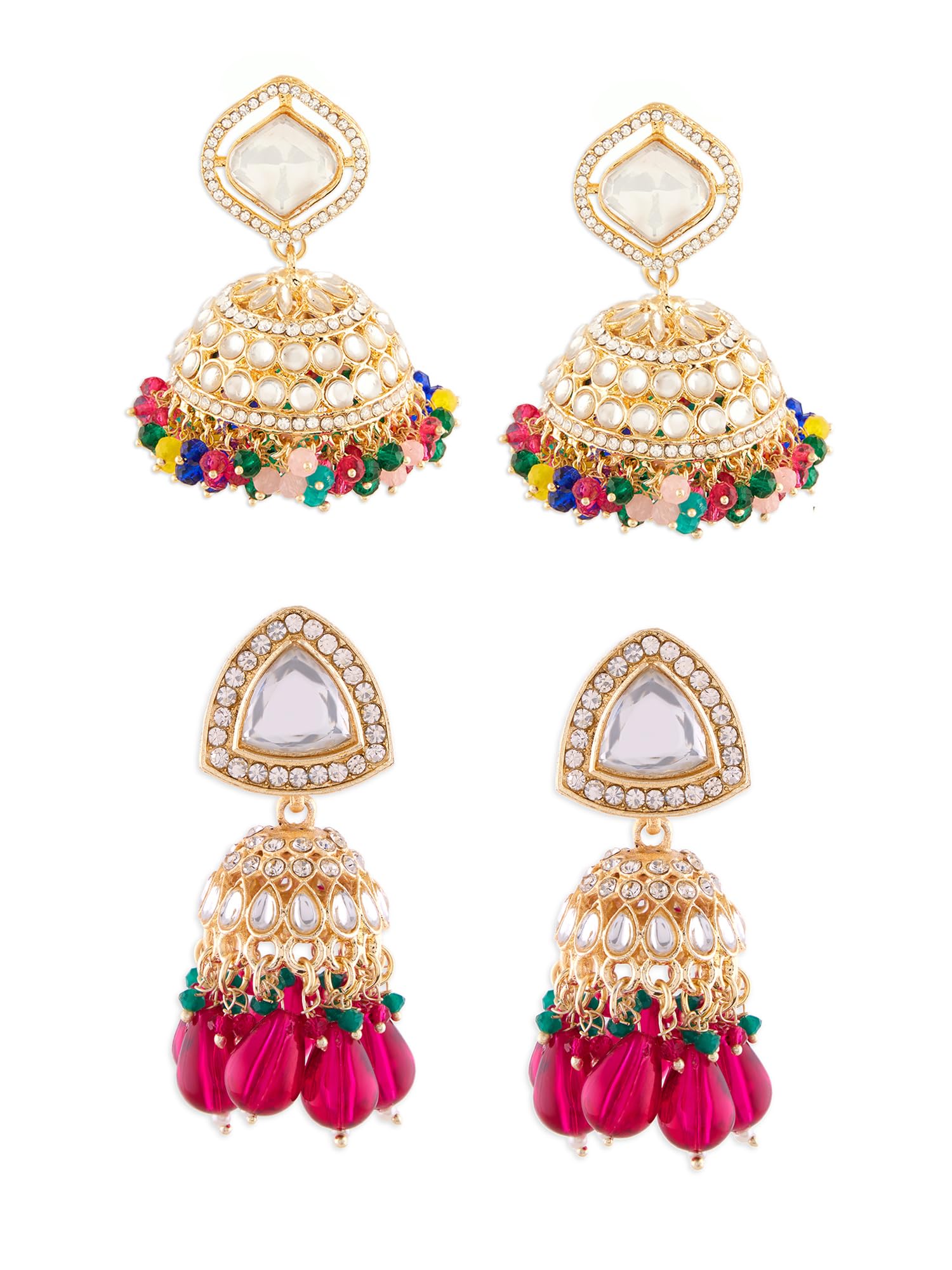 Zaveri Pearls Set of 2 Multicolor Beads Dazzling Stones Traditional Jhumki Earrings For Women-ZPFK18312 (B0D6WB43R1) Amazon Price History, Amazon Price Tracker