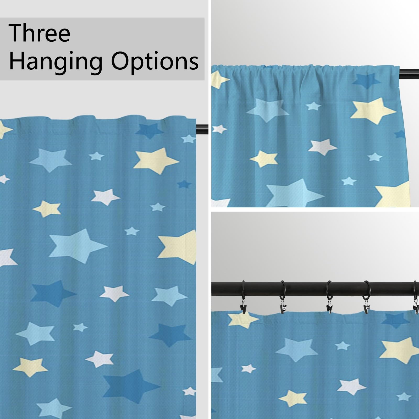 ggaimwf Star Curtains for Kids Bedroom Blue Stars Pattern Galaxy Cartoon Curtains Tape Top Window Door Curtains for Boys Baby Nursery Playroom Room Divider Rod Pocket Curtain 132x214cm 1 Panel - Image 4