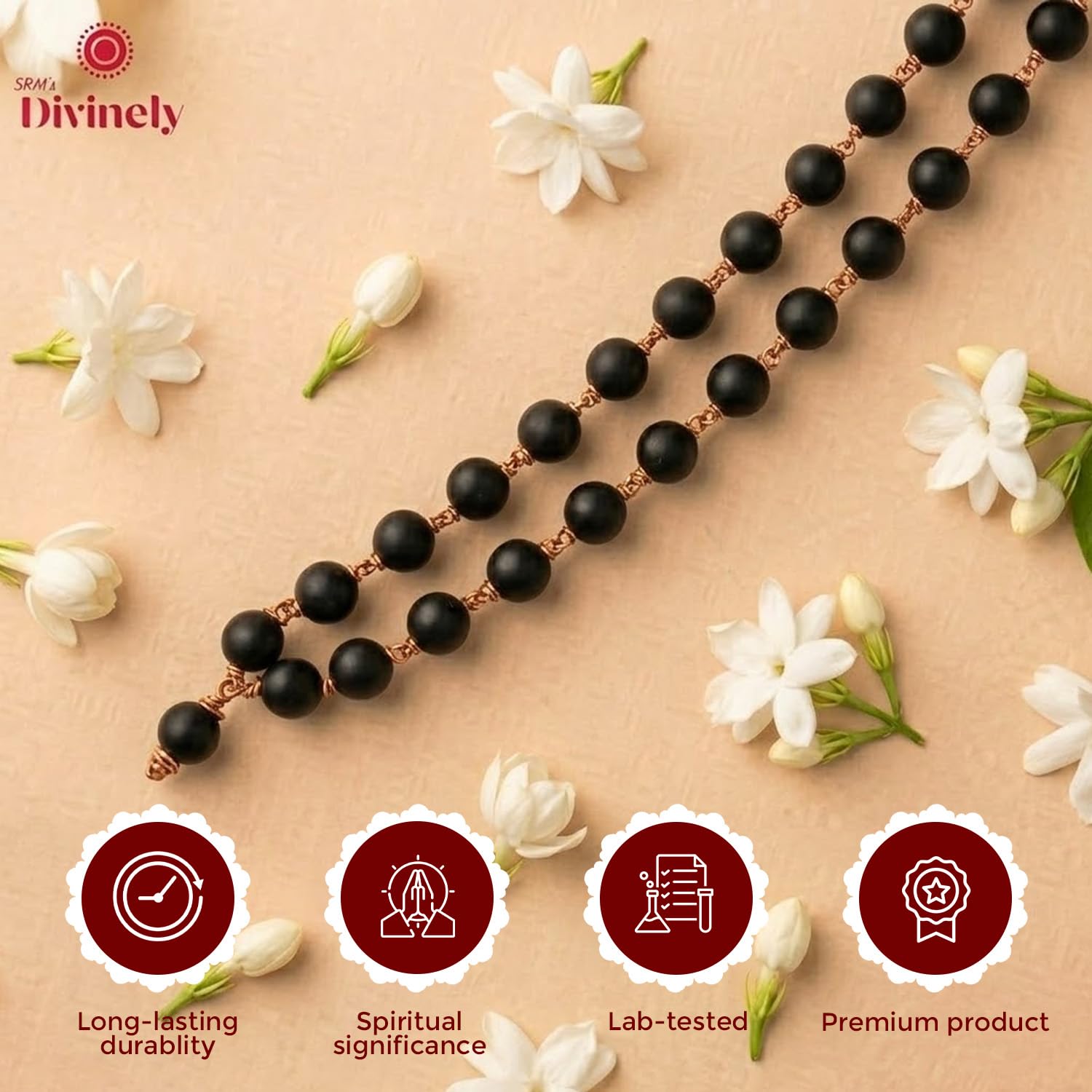 Divinely 100% Natural Karungali Malai Original 6mm | Certified Copper Thread Karungali Mala 54+1 Beads | Black Ebony Wood Necklace for Japa, Meditation & Spiritual Balance | Free Yoga eBook & 30-Day Warranty