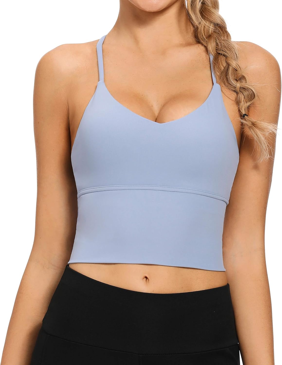 Longline Strappy Padded Sports Bras Workout Running Tank Crop Tops Yoga Gym Fitness Activewear for Women - Image 4