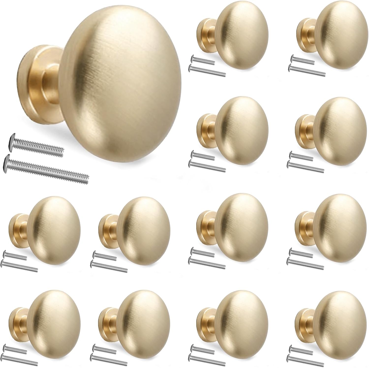 12 Pack Cabinet Knobs Solid Drawer Knobs, Durable Zinc Alloy Cupboard Drawer Knobs for Kitchen Bathroom Closet Dresser Cabinets with 2 Size Screws, Gold