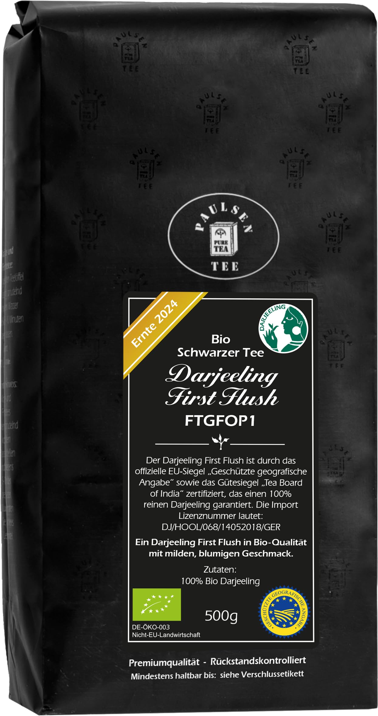 Bio Darjeeling First Flush FTGFOP1, Ernte 2024, Paulsen Tee, Schwarzer Tee, rückstandskontrolliert (1000, Gramm)