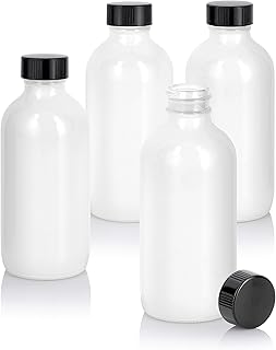 JUVITUS 4 oz / 120 ml High Shine Gloss White Glass Boston Round Bottle with Airtight Phenolic Cap (4 Pack)