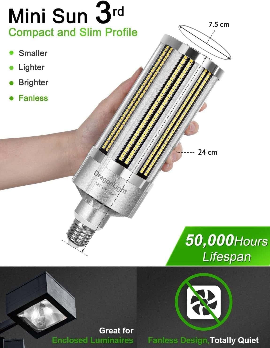 DragonLight 100 W super jasna żarówka LED kukurydza bez wentylatora (zastępuje 700 W) – żarówka LED E27 z adapterem E40 – 5000 K zimna biel 12 000 lumenów do oświetlenia obszaru – do garażu,