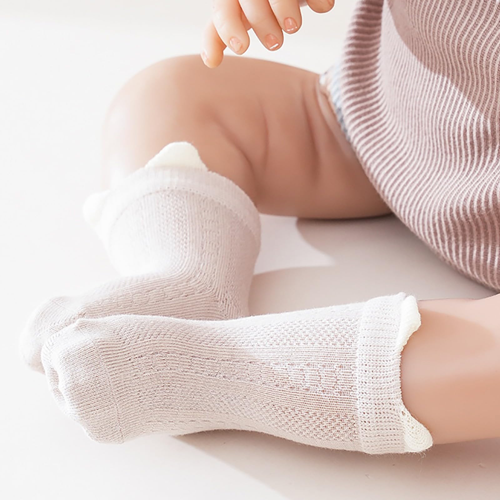 RNTOP Toddler Crew Socks 3 Pairs Non Slip Baby Socks Boy Girl Ultra Thin Socks Breathable Floor Socks Spring (A, 6-12 Months)