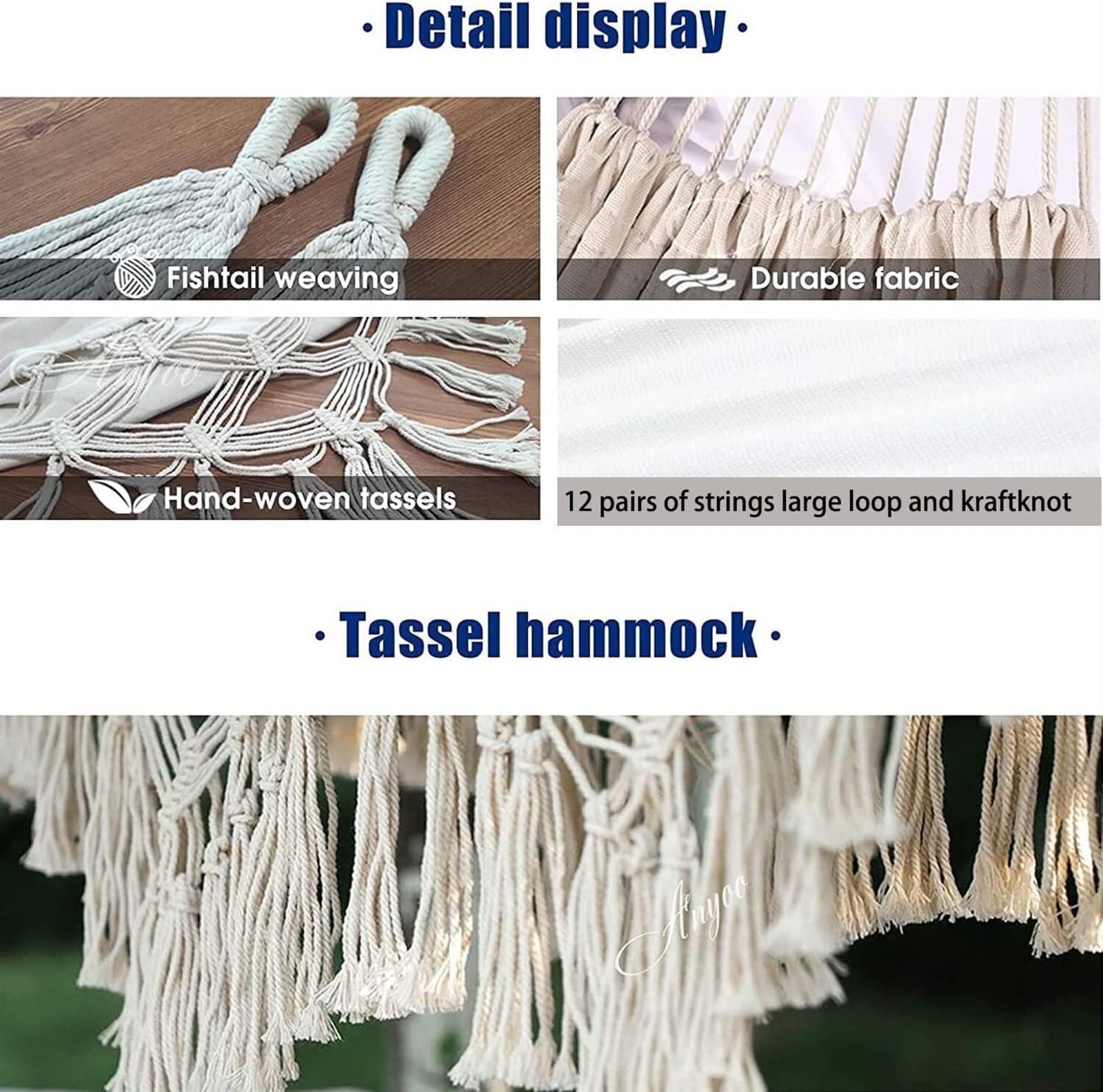Hamak Ogrodowy Zewnątrz 150x200 Cm Ręcznie Robiony Boho Duży Brazylijski Makrama Fringe 1 Osoba Podwójny Hamak Deluxe Huśtawka Krzesło Siatkowe Kempingowy Przenośny
