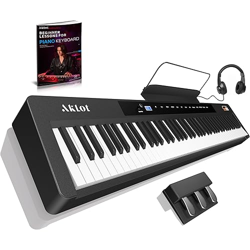 AKLOT Portable Beginner Keyboard Piano: Digital Piano Keyboard with 88-Key Hammer Action, Electric Triple Pedal and Dual Keyboard, Lesson Book, 128 Tone, Headphone, USB-MIDI, Music Stand, AUR-GO88
