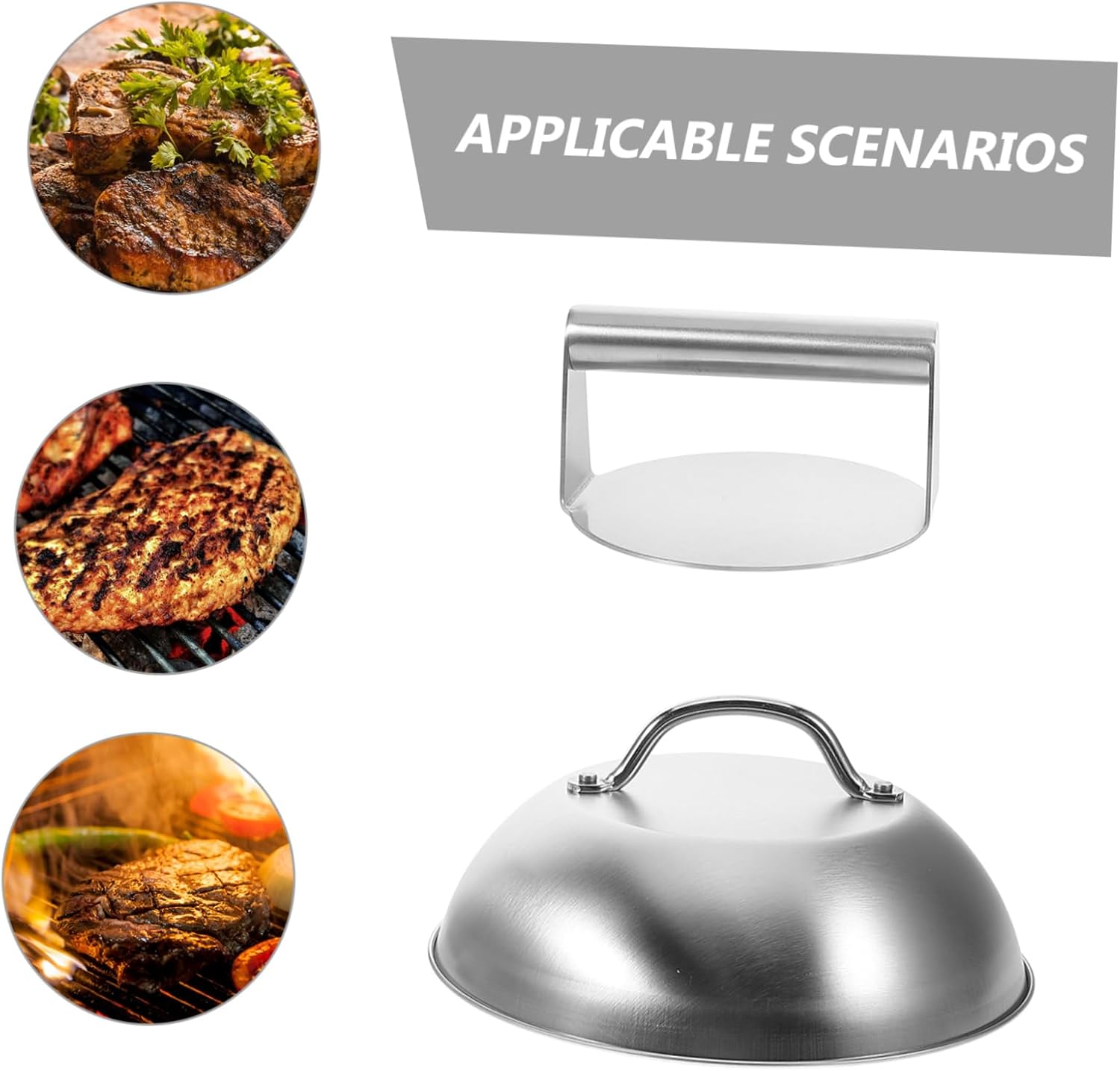 Stainless Steel Meat Press Pot Cover for Flat BBQ Accessories Kit Grilling Press for Burgers Bacon Outdoor Griddle Tools