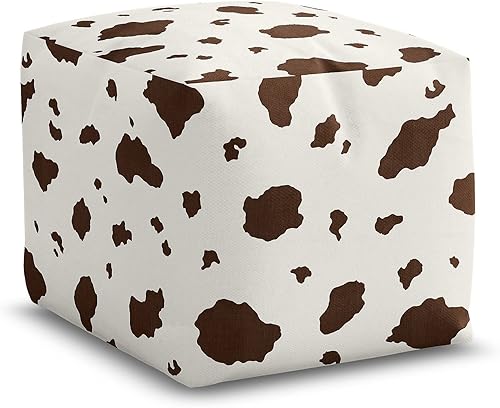 Sweet Jojo Designs Funda de puf otomana con estampado de vaca occidental marrón para niño y niña, sin relleno, reposapiés, cubo cuadrado,