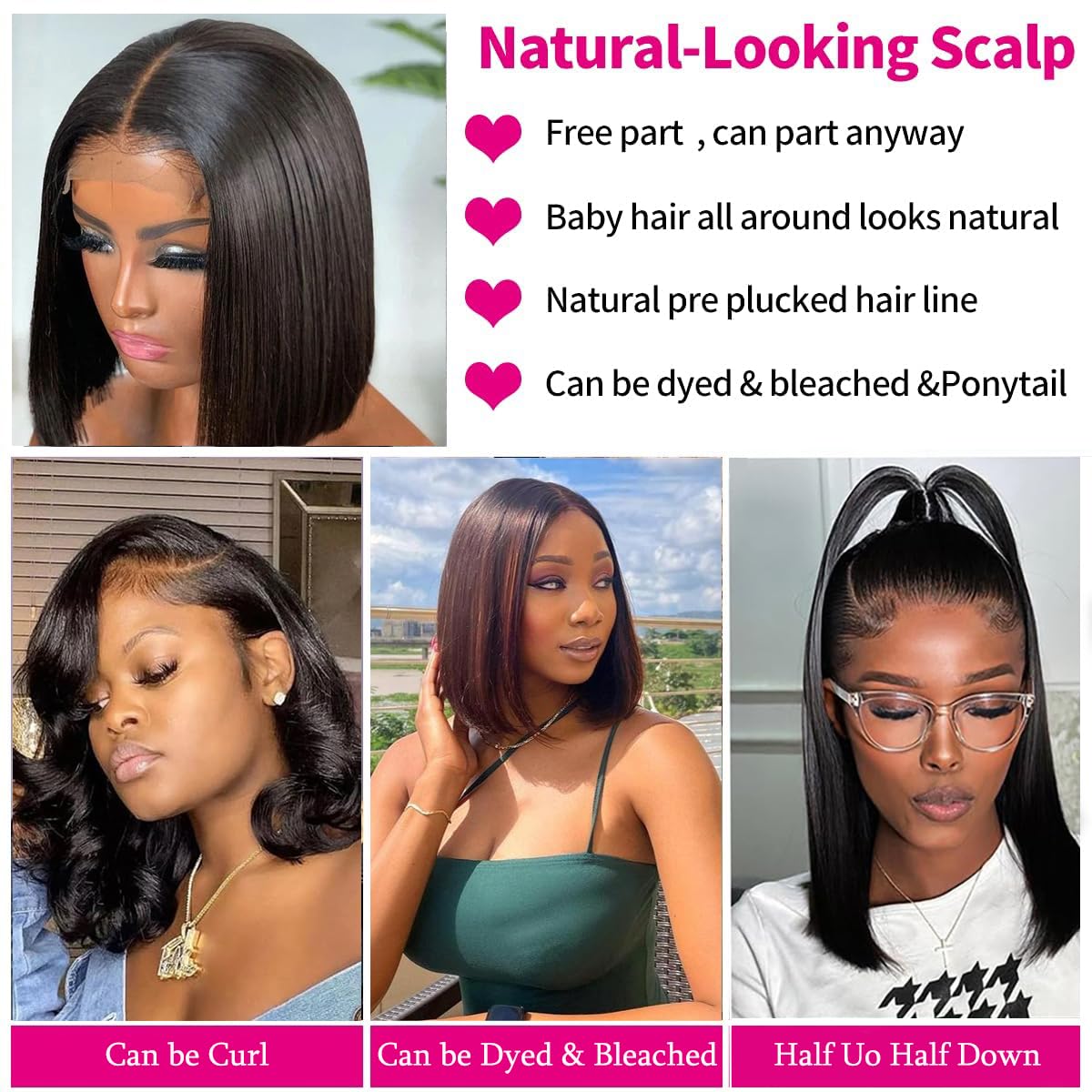 Bob Wig Human Hair 5x5 Straight Bob Lace Closure Wigs Human Hair Short Bob Human Hair Wigs for Black Women Transparent Glueless Wigs Pre Plucked with Baby Hair (12 Inch)