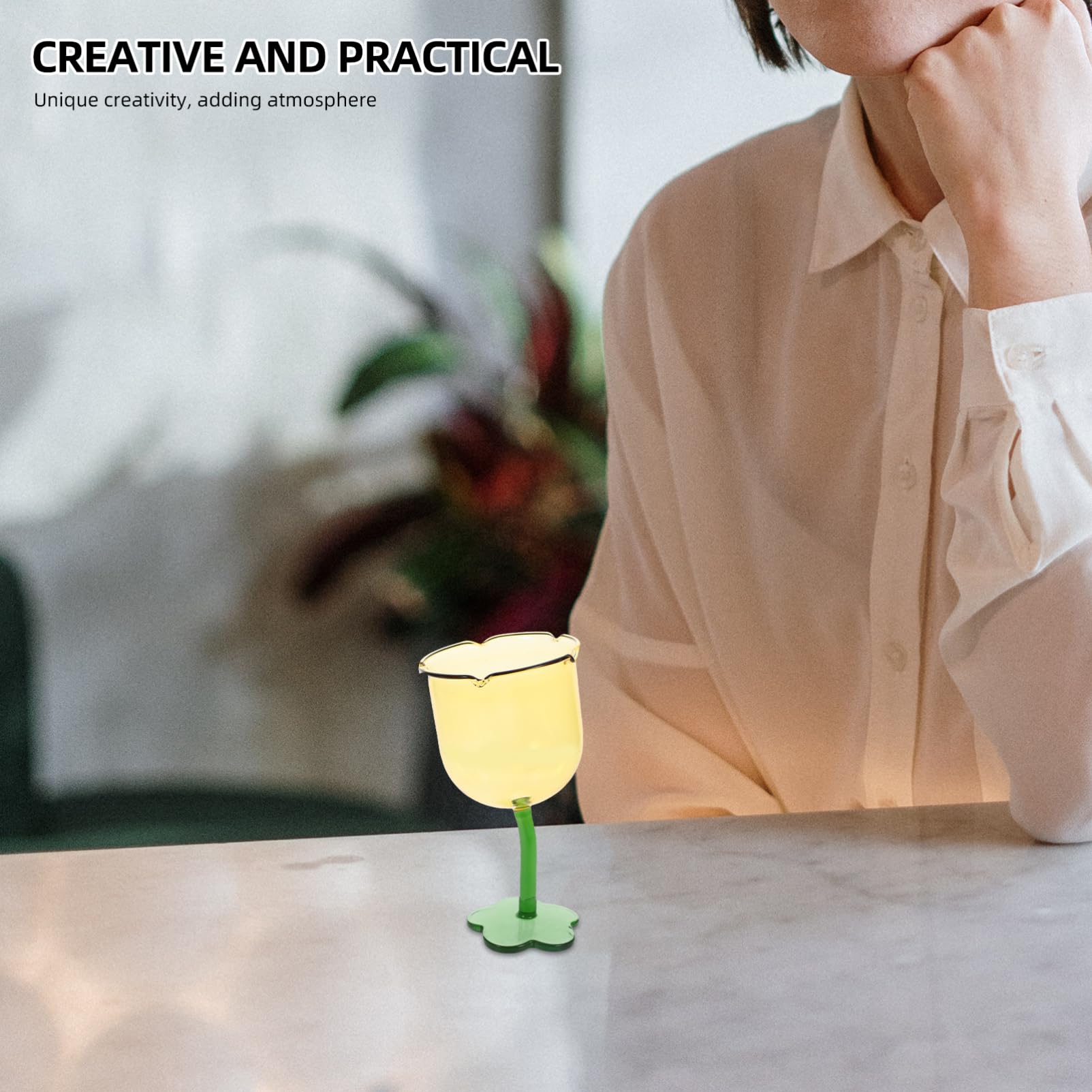 Bicchiere da Vino da 250ml Creativo a Forma di Fiore in Vetro Giallo Multipurpose per Ristoranti e Hotel