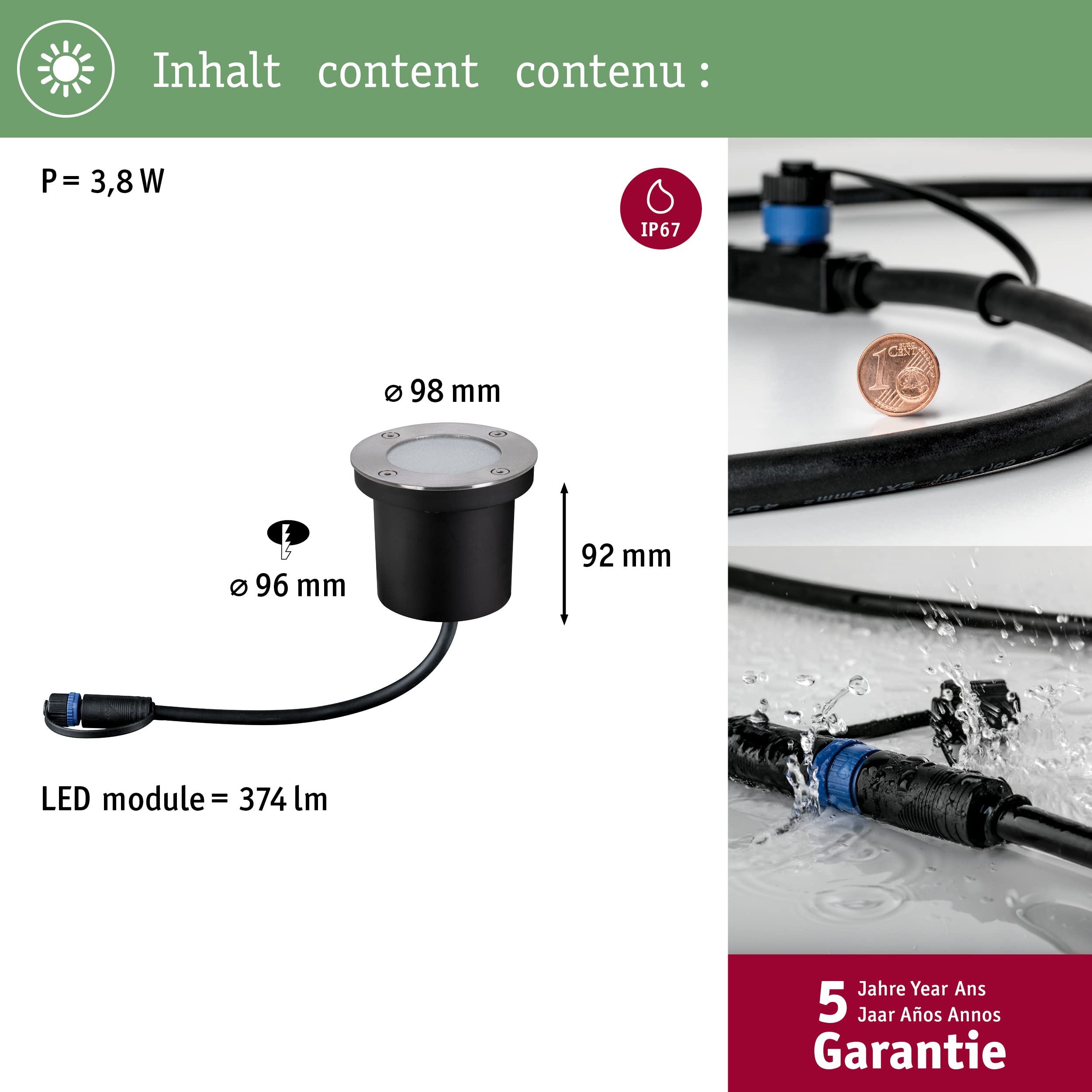 Paulmann 94274 Plug & Shine LED apparecchio per esterni ZigBee incl. 1 apparecchio da incasso a pavimento RGBW dimmerabile da 3,6 Watt IP65 argentato illuminazione da giardino bianco caldo 3000 K