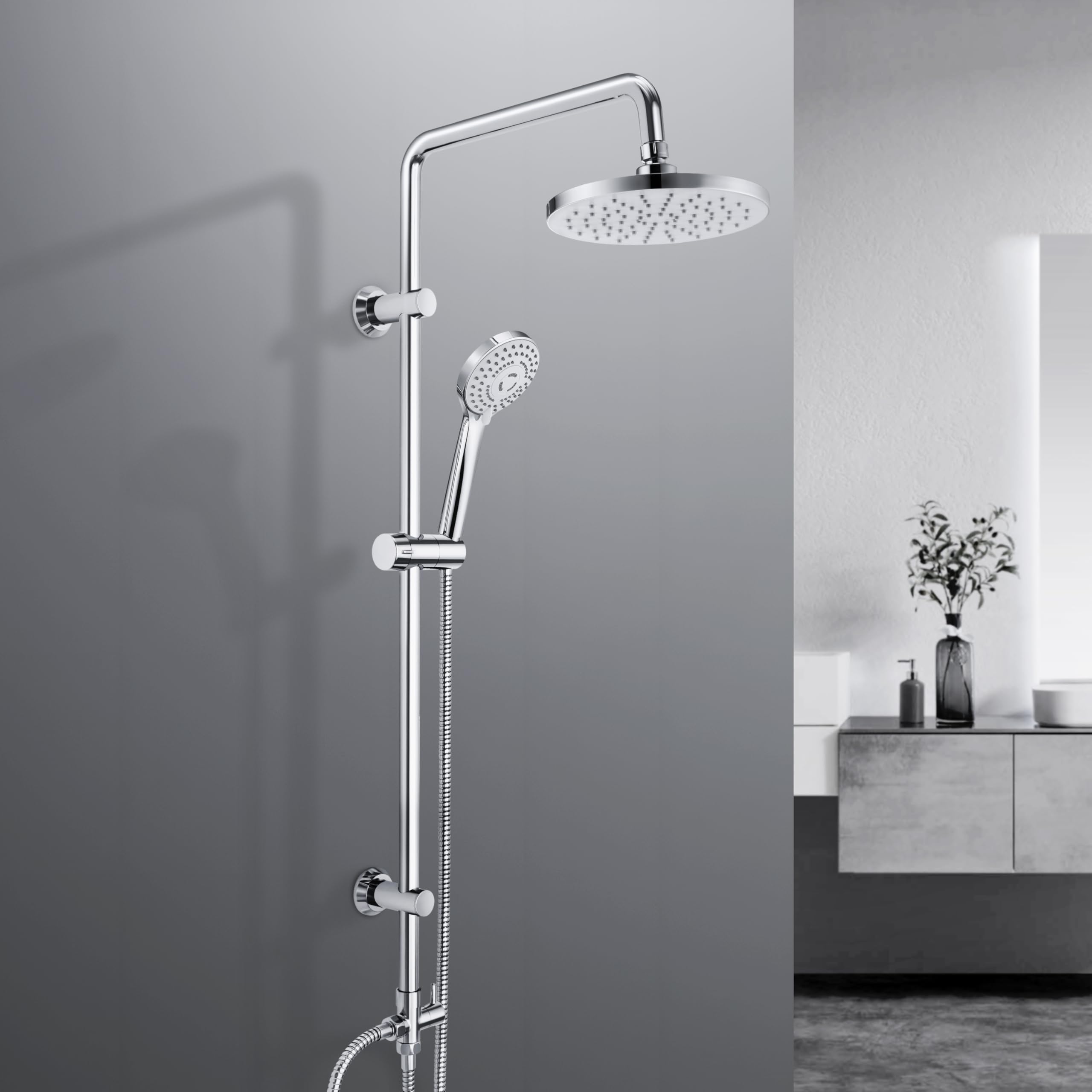 Joho Stainless Steel Shower System, Shower Rail Rain Shower Set with ABS, Shower Head Diameter 23 cm