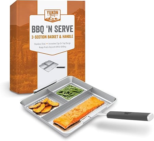 Miniatura 10 de Yukon Glory™ BBQ 'N SERVE - Cesta ancha para parrilla, incluye un asa de clip, cestas de parrilla perfectas para parrilla al aire libre, verduras o