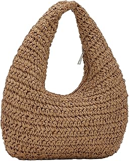 GOKTOW Women Hand Carry Only Straw Bag, Crescent Summer Beach Purse, Soft Faux Straw Tote 2025