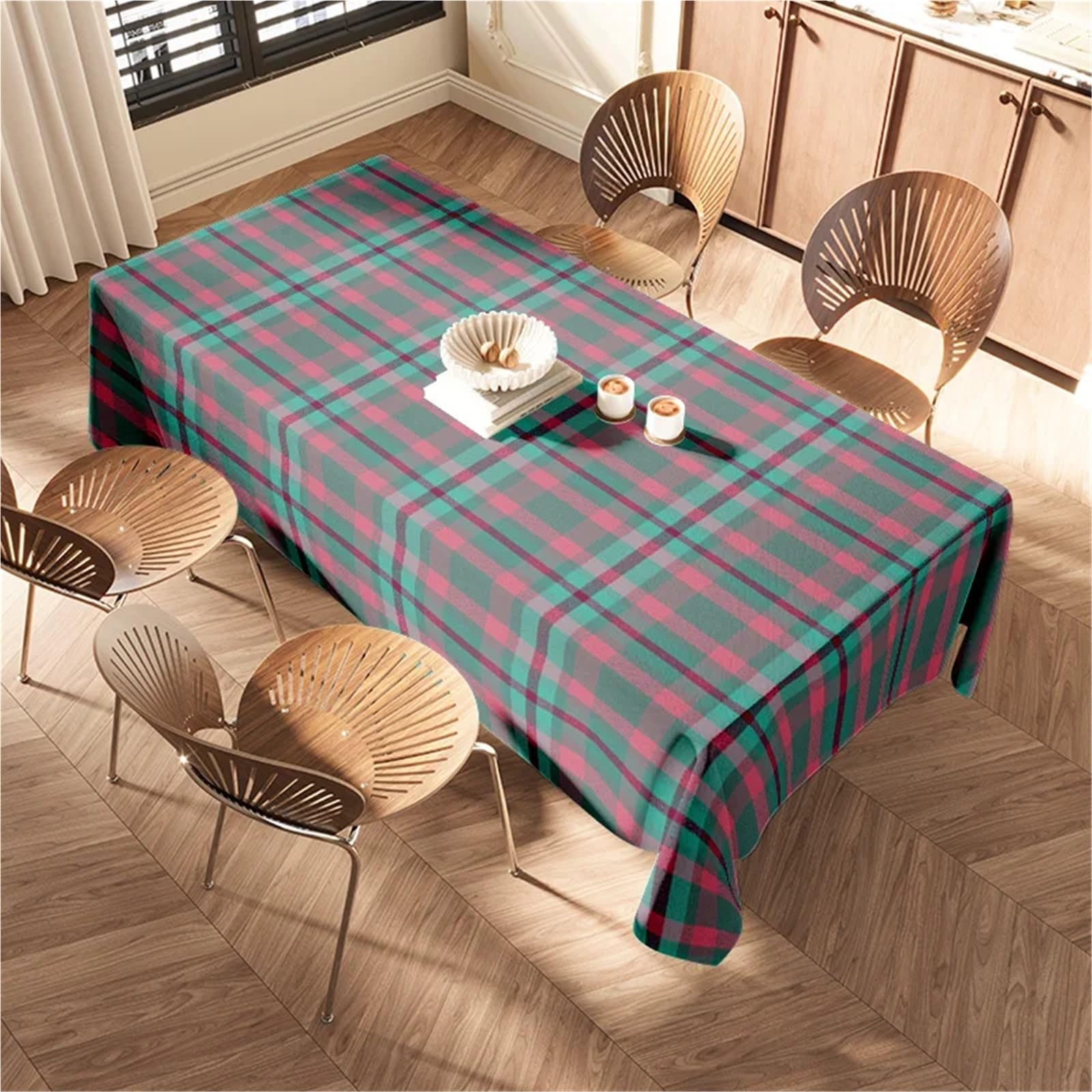 Manteles Vichy Mantel a Cuadros Perfecto for decoración de Comedor, Tela a roja/Verde, algodón, Lavable a máquina