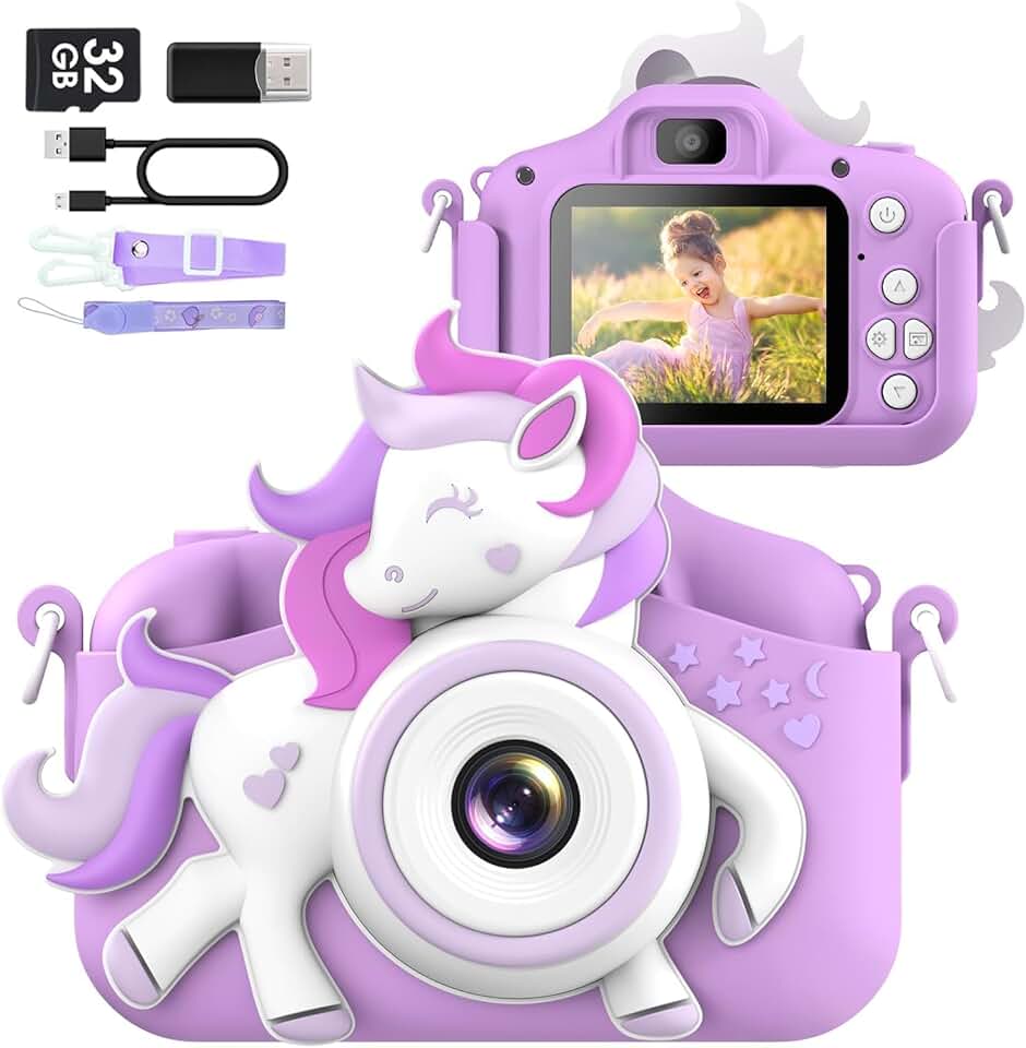 Kids Camera for 3-8 Years Old Toddlers Childrens Boys Girls Selfie Camera 20 MP HD 1080P IPS Screen Dual Digital Toy Camera for Kids Christmas Birthday Gifts with 32Gb Card