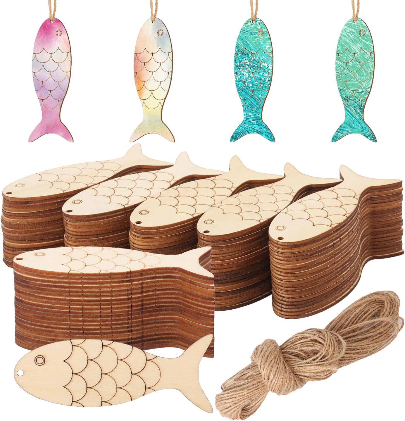 200 Pieces Wooden Fish Cutouts, 3.9 x 1.6 Inch Unfinished Wooden Fish Hanging Ornaments, Perfect for DIY Crafts and Party Decoration