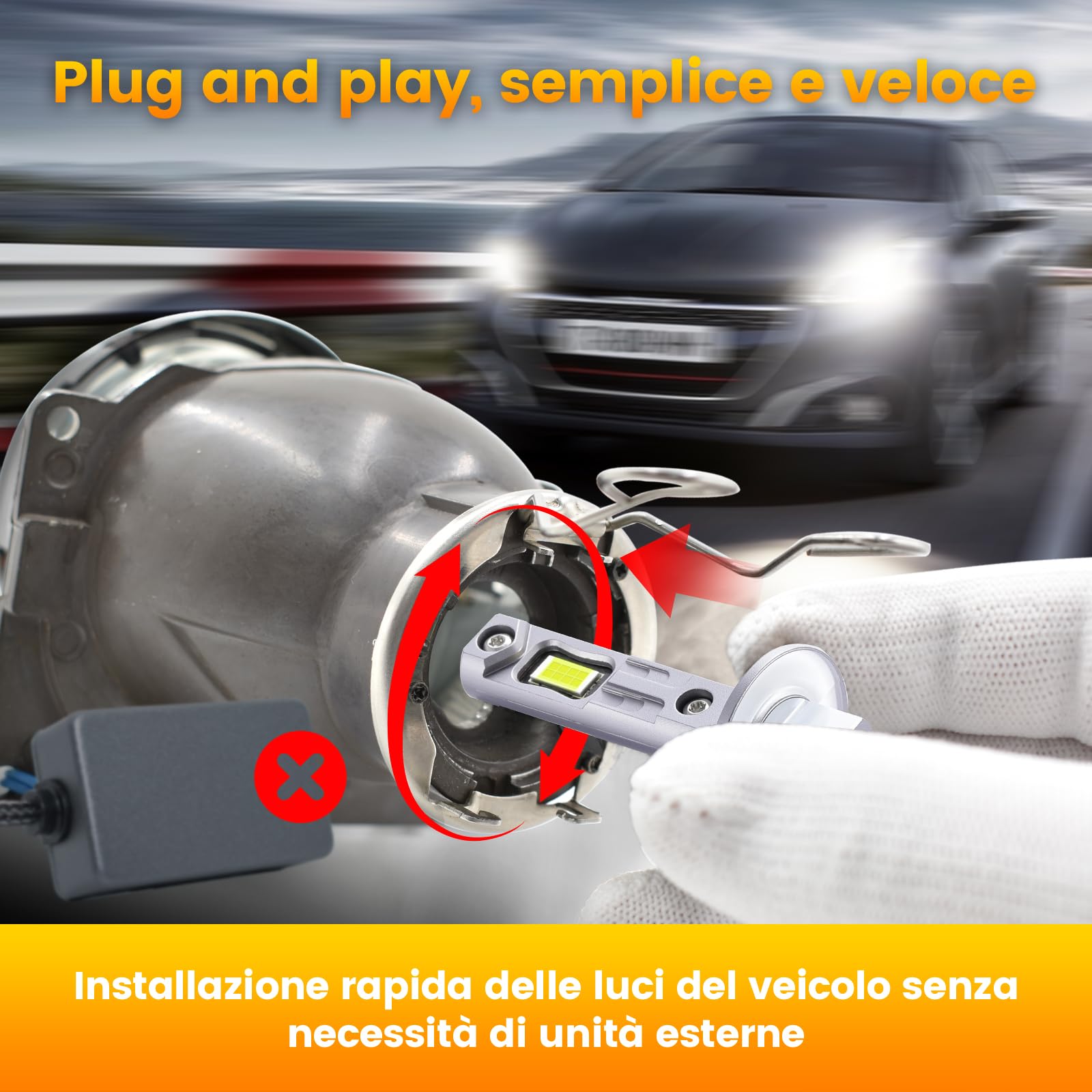 H1 LED, 7000K Lampadina LED H1 per Auto, 50000LM Lampadina H1 LED Ultra Potente, 900% Luminosità, 1:1 Dimensioni alogene, 90000+ Ore di Durata