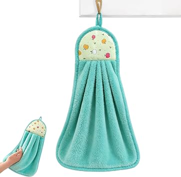 Hangable Hand Towel, Green Soft Absorbent Hanging Towel with Loop, Quick-Dry Reusable Kitchen & Bathroom Sink Hand Towel Green