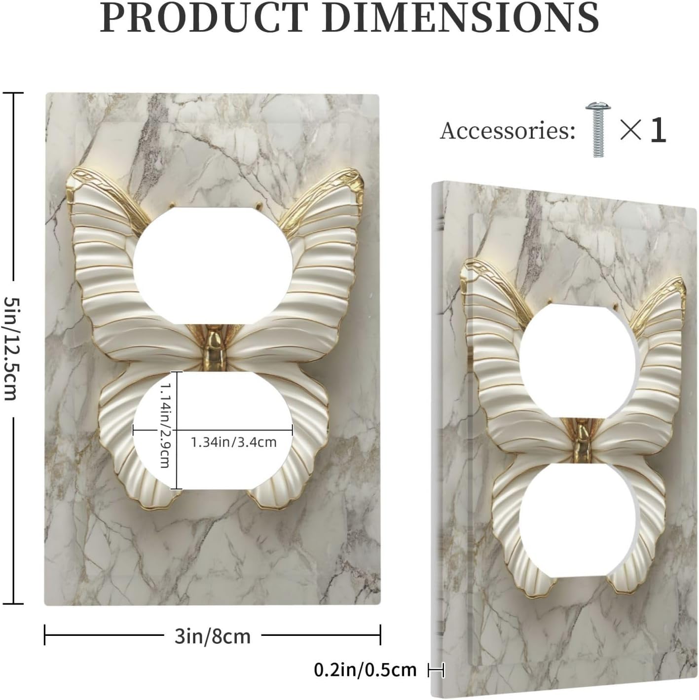White Butterfly Marble Light Switch Cover Duplex Outlet Decorative Wall Plate Electrical Faceplate Switchplates for Bathroom Kitchen Home