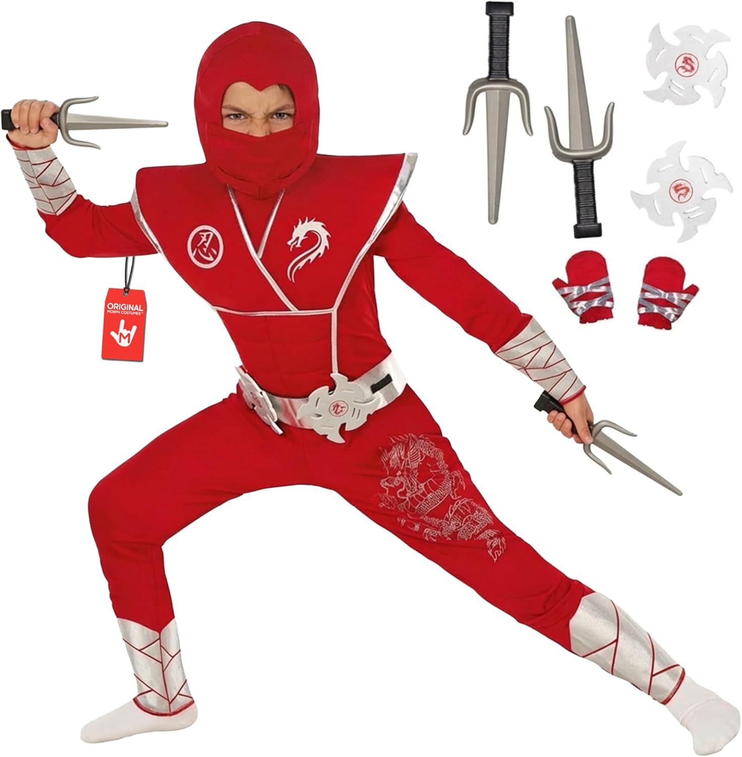 Morph Deluxe Boys Ninja Costume With Ninjas Warrior Toy Accessory, Kids Ninja Costumes, Boy Halloween Costume