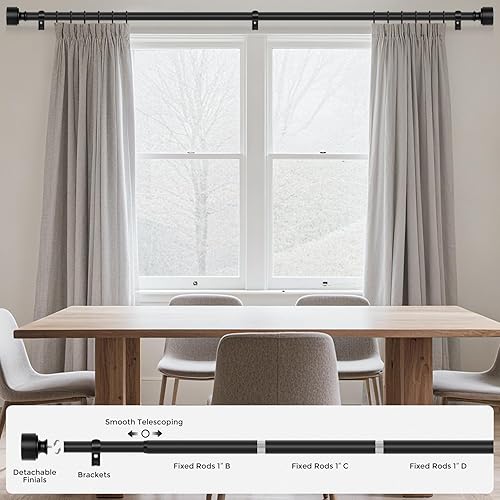 Miniatura 7 de Barras de cortina negras para ventanas de 28 a 48 pulgadas (2.3-4 pies), barra de cortina resistente de 1 pulgada de diámetro, postes de cortina