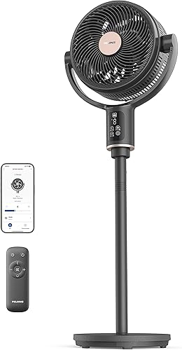 Miniatura 1 de PELONIS Ventilador de pedestal inteligente para dormitorio, ventilador de pie, cuchillas de doble capa (9+7 cuchillas), motor de CC,