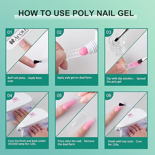 Miniatura 8 de Kit de gel de uñas de polietileno, 4 unidades de gel de extensión de uñas, gel de uñas de color constructor con solución deslizante de capa superior