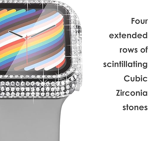 Miniatura 4 de Surace - Carcasa compatible con Apple Watch de 1.65 pulgadas con protector de pantalla de cristal templado, diseño brillante con 300 diamantes