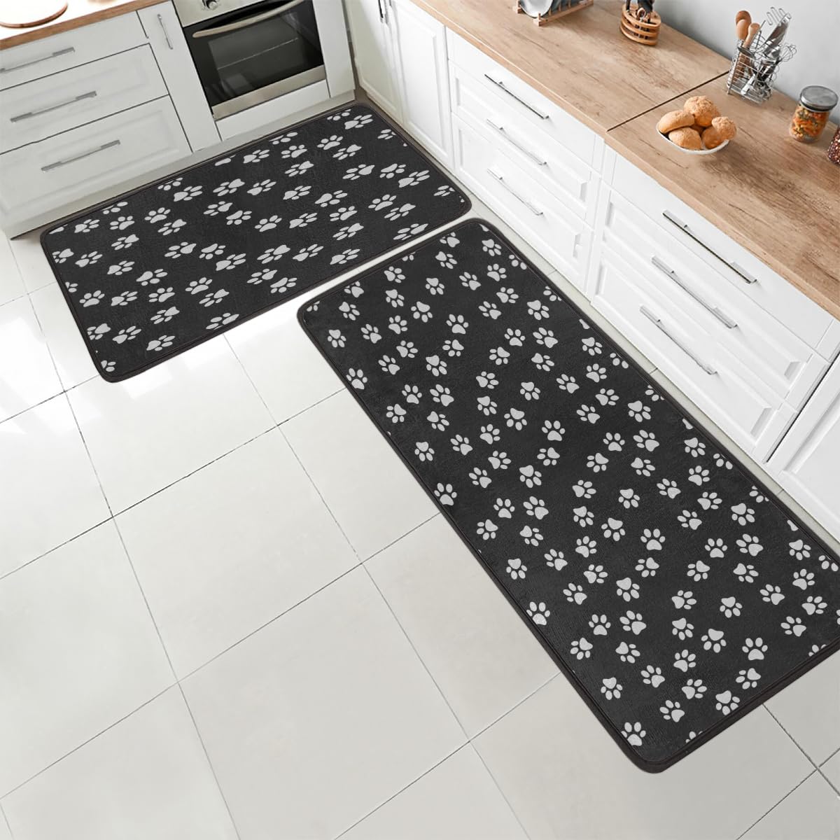 Set di 2 tappetini da cucina con stampa di zampa di gatto, antiscivolo, assorbenti, imbottiti, anti-fatica, lavabili, per casa, lavanderia, ufficio, lavanderia, 43,2 x 73,7 cm + 43,2 x 119,4
