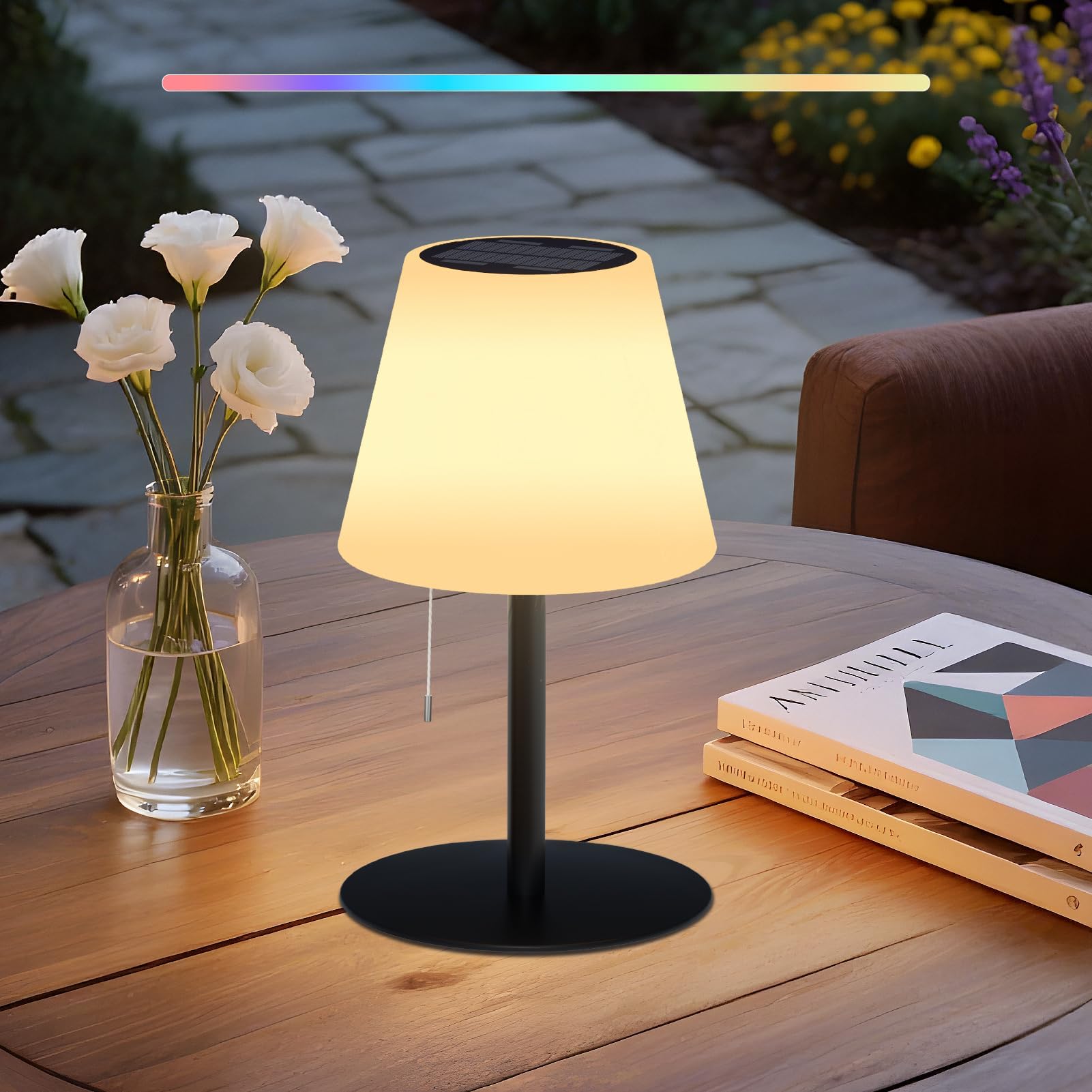 MALUX Solar Tischlampe, Solartischlampen mit Lichtsensor Solar Tischleuchte Outdoor, IP44 Wasserdicht, 2-in-1 Solarladung & USB Aufladung, Aufladbar Solarlampen für Innen/Außen Garten Terrasse Beleuchtung