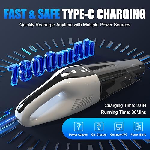 Miniatura 5 de Potente aspiradora de mano inalámbrica, verdadero motor CNC sin escobillas para un 45% más fuerte limpiador de aspiración, batería de gran capacidad