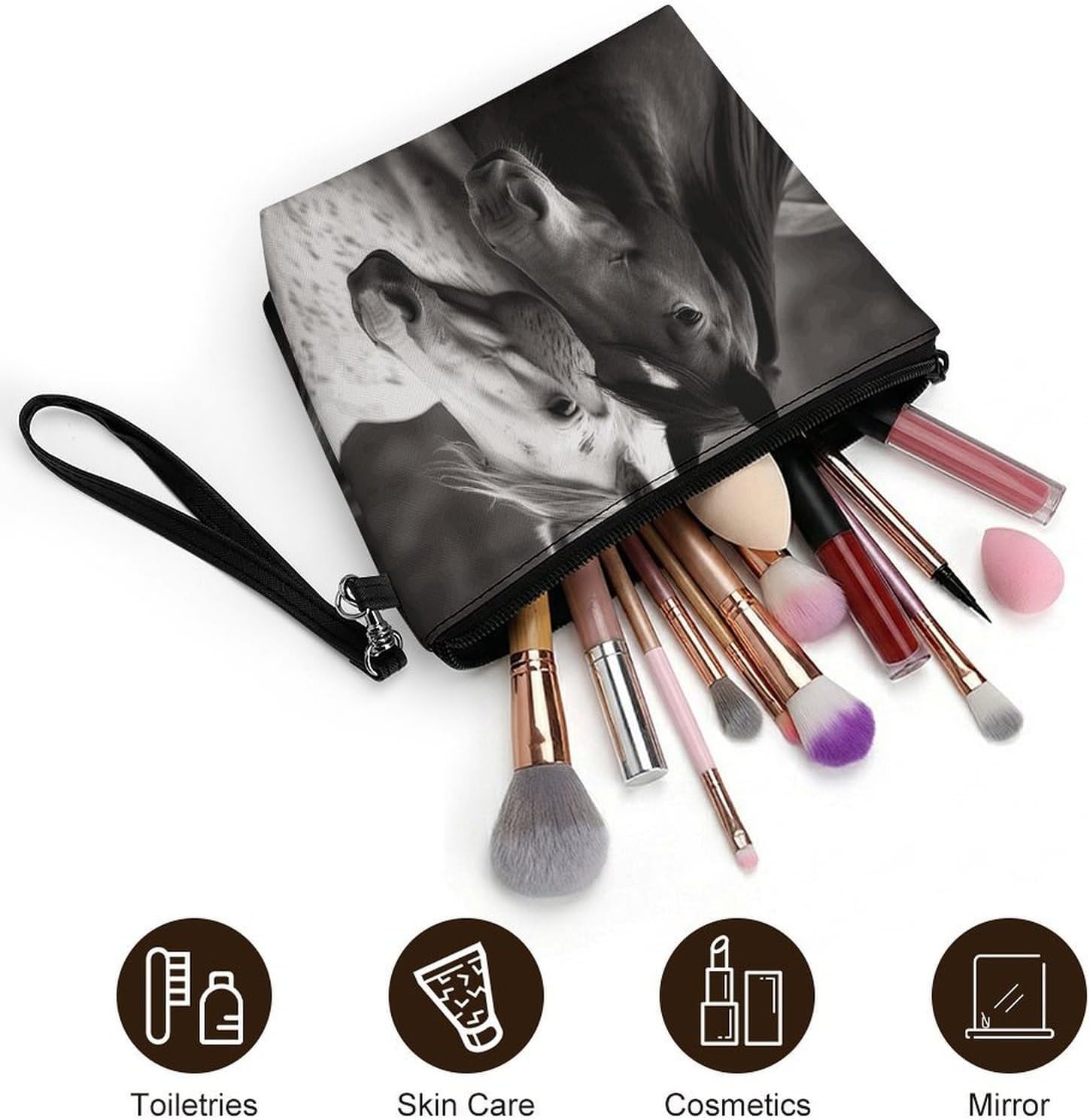 Black And White Horses Travel Makeup Bag Large Capacity Toiletry Bag image 5