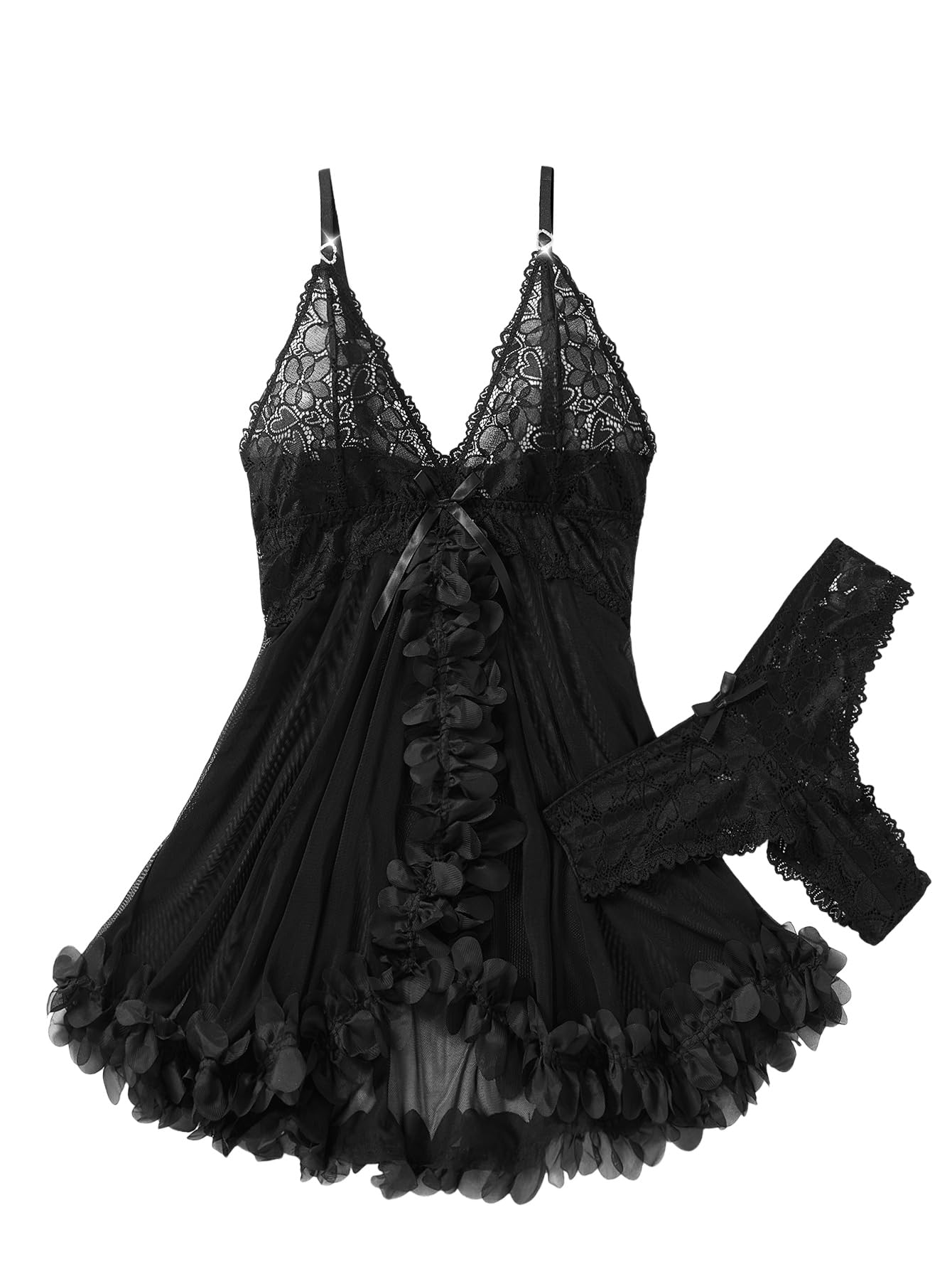 Foxiny Sexy Lingerie Dress 2pcs Women Night Gown with Thong 3XS-6XL